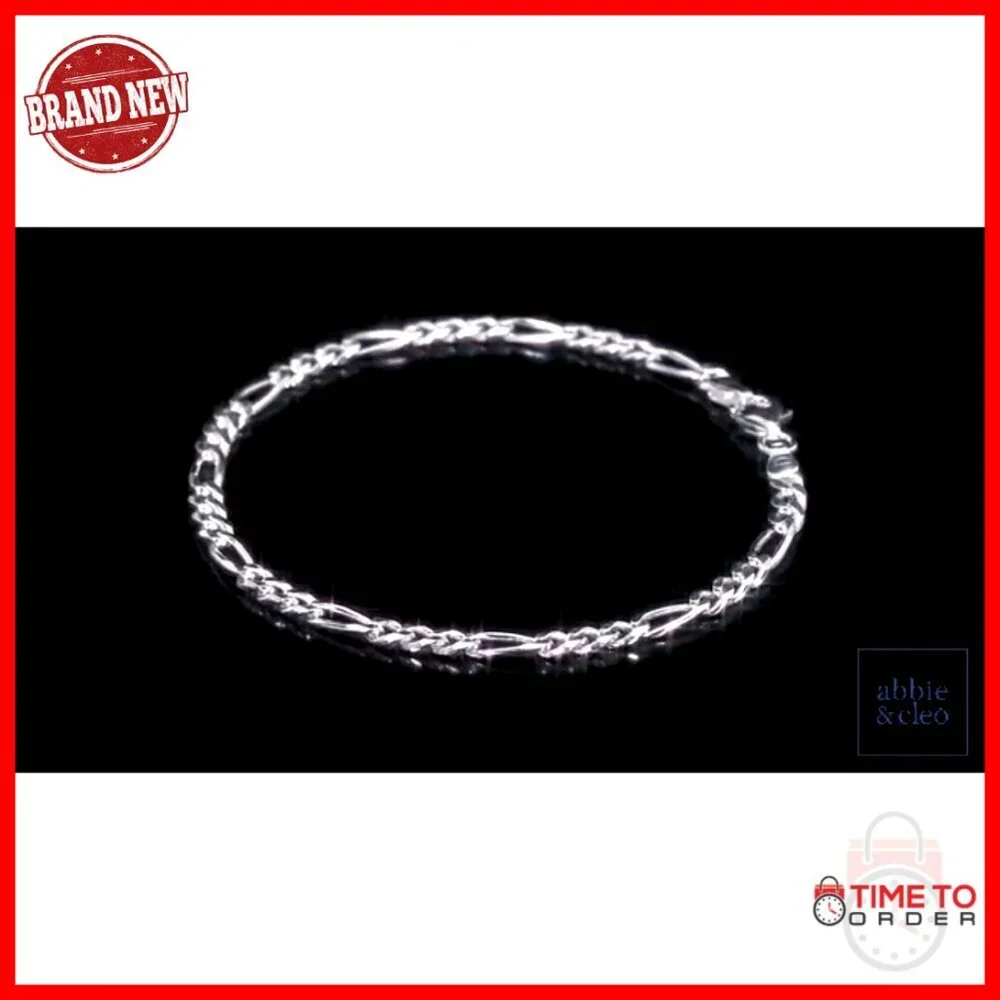 Italian Sterling Silver Figaro Chain Bracelet 7.5 Inch 3.8mm Lobster Clasp